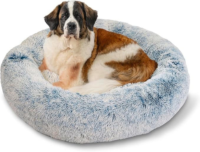 Best Friends by Sheri The Original Calming Donut Cat and Dog Bed in Shag Fur Denim, Extra Large 45"