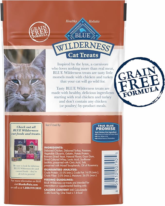 Blue Buffalo Wilderness Soft Cat Treats, Grain-Free and Protein-Rich, Great for Training, Chicken & Turkey Recipe, 2-oz. Bag