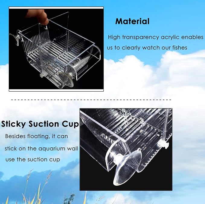 capetsma Fish Breeding Box, Acrylic Fish Isolation Box with Suction Cups, Aquarium Acclimation Hatchery Incubator for Baby Fishes Shrimp Clownfish and Guppy... Small Size (S)