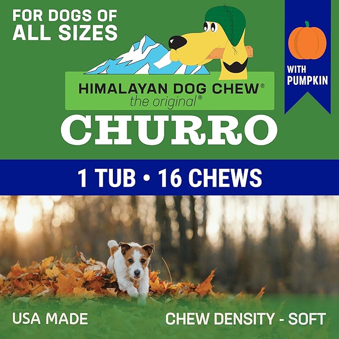 CHURRO Pumpkin and Cheese Treats | Cheese Churro | Lactose Free - Gluten Free - Grain Free | USA Made | for All Breeds | 16 x 6 inch Churros | Pumpkin