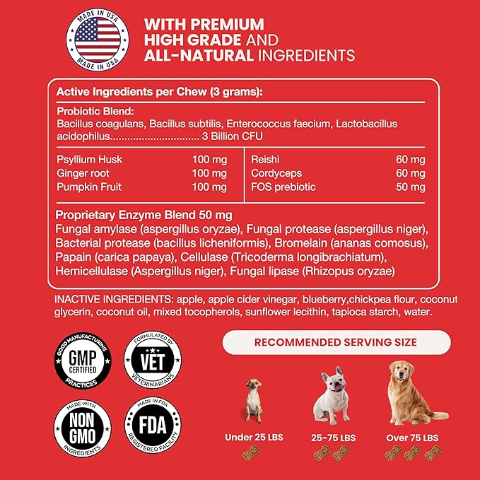 AllerElite Probiotic Chews for Dogs - Support Digestive Health, Diarrhea, Allergies, Yeast, Itchy Skin & Ears with Gutshroom | 60