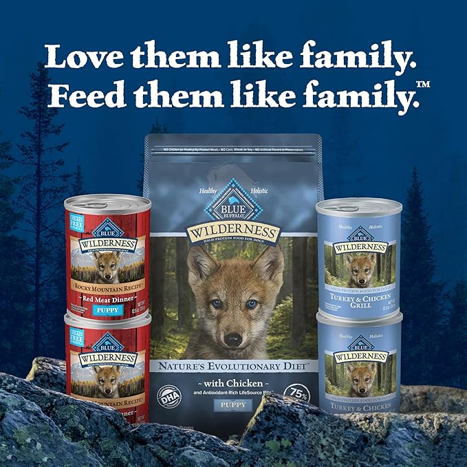 Blue Buffalo Wilderness Rocky Mountain Recipe Puppy Wet Dog Food, High-Protein & Grain-Free, Made with Natural Ingredients, Red Meat Dinner, 12.5-oz. Cans (12 Count)