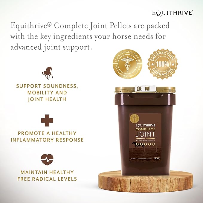 Equithrive Complete Joint Supplement Pellets with Resveratrol, Glucosamine, Chondroitin, Hyaluronic Acid and MSM for Horses in Training and Competition and Senior Horses, 10 lbs