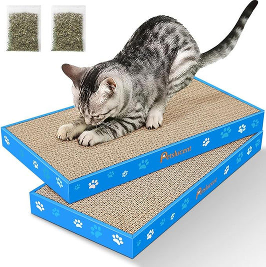 Petslucent Cat Scratching Board, Corrugate Cat Scratcher for Indoor Cats with Box, Cat Scratch Pad with Catnip, Cardboard Cat Scratcher Double-Sided Usability (2 PCS)