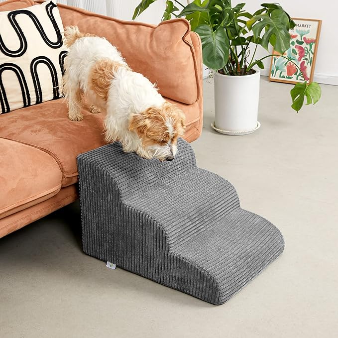 Dog Stairs & Steps for High Beds, 3 Steps High Density Foam Waterproof Dog Ramp for Small Dogs and Cats, Pet Stairs with Removable Washable Cover for Bed, Couch, Sofa and Car (H:16")