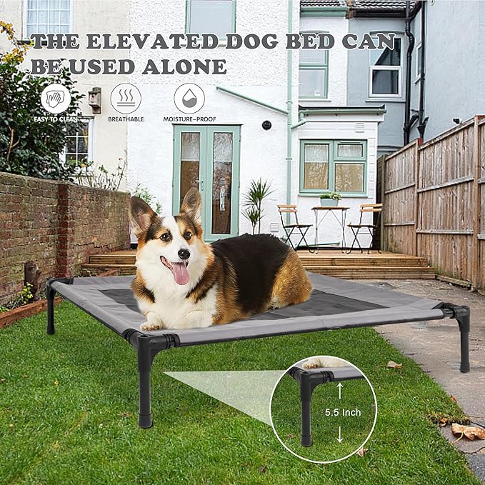 2 in 1 Dog House,Elevated Dog Bed with Removable Cover, Indoor & Outside Puppy Shelter Cot,Raised Dog Bed for Small Dogs & Cats (Grey, Small)