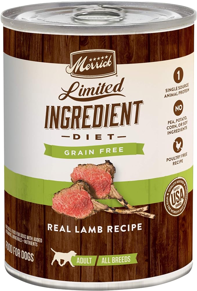 Merrick Limited Ingredient Diet Premium Grain Free Wet Dog Food, Healthy And Natural Canned Dog Food With Lamb - (Pack of 12) 12.7 oz. Cans