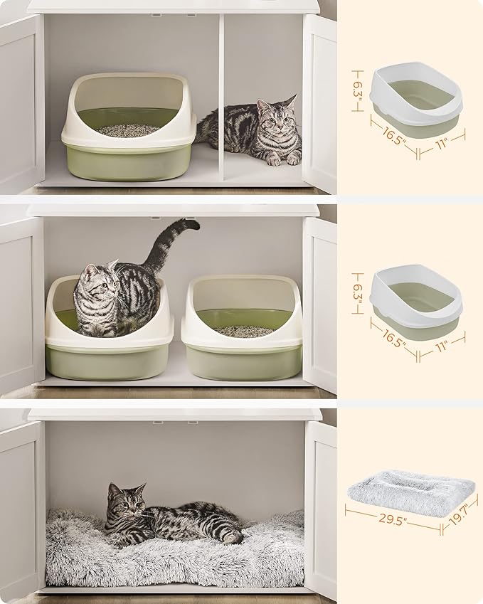 Feandrea Cat Litter Box Enclosure, Litter Box Furniture Hidden with Removable Divider, Indoor Cat House, End Table, 31.5 x 20.9 x 19.7 Inches, White UPCL002W01