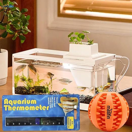 LCR Hallcrest LLC Aquarium Thermometer: Accurately Monitor Fish Tank Temperature with Reliable Temperature Gauge Bundle with Moofin Teeth Cleaning Pet Chew Ball,Essential for Maintaining Ideal Water