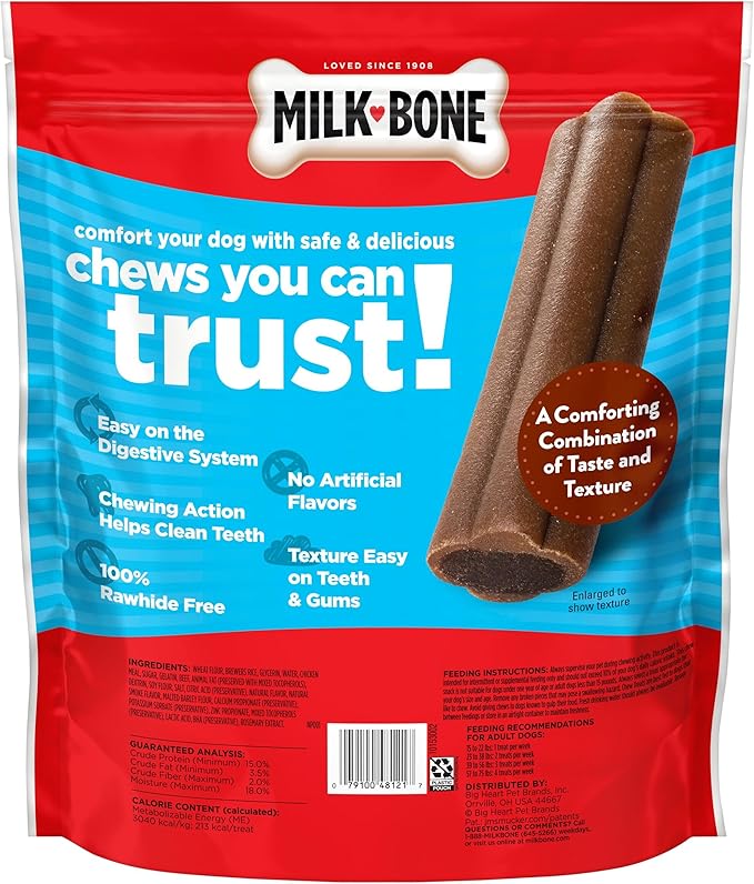 Milk-Bone Comfort Chews, Rawhide Free Dog Treats with Unique Chewy Texture and Real Beef, 16 Chews, Easy on Digestive System