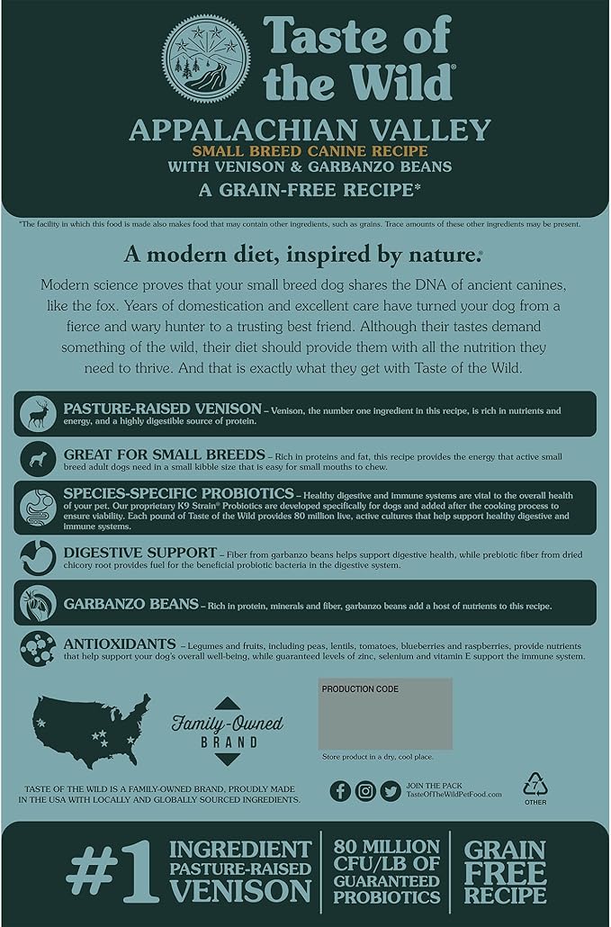 Taste of the Wild Grain Free High Protein Real Meat Recipe Appalachian Valley Premium Dry Dog Food, 28 lb.