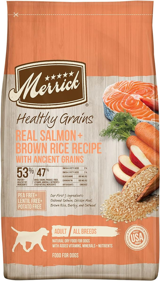 Merrick Healthy Grains Premium Adult Dry Dog Food, Wholesome And Natural Kibble With Salmon And Brown Rice