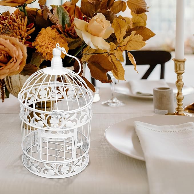 MAGICLULU Birdcage Decoration Wedding Candle Centerpieces Hanging Bird Cage Vintage Bird Cage Decorative Outdoor Candles Wedding Bird Cage Adorn Wrought Iron Plant White Decorative Cage