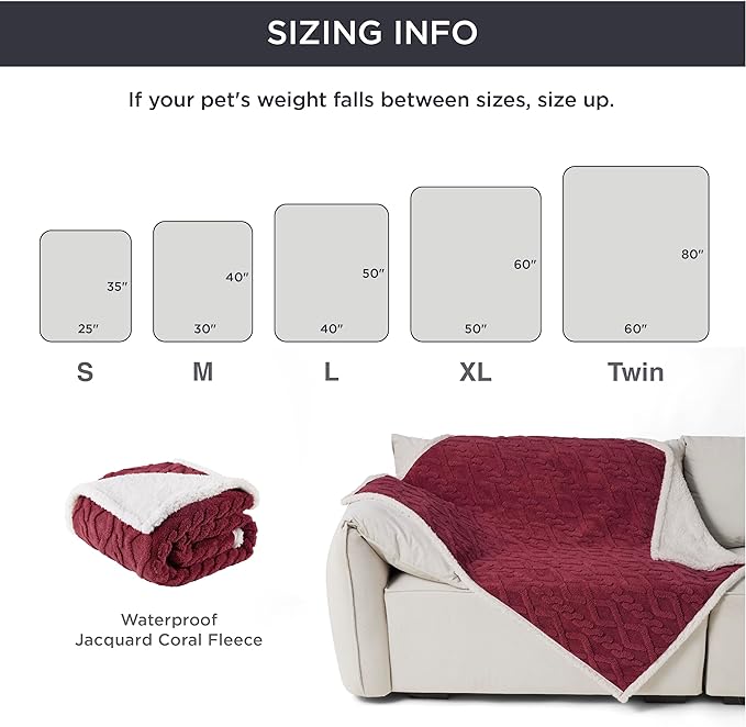 Bedsure Waterproof Dog Blankets for Large Dogs - Pet Blanket for Couch Protector Washable, Premium Jacquard Coral Fleece Cat Throw Blanket, Soft Reversible Furniture Protection, 50"x60", Burgundy