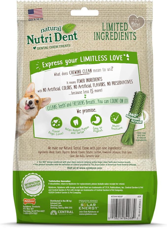 Nylabone Nutri Dent Dog Dental Chews - Natural Dog Teeth Cleaning & Breath Freshener - Dental Treats for Dogs - Fresh Breath Flavor, Small (28 Count)