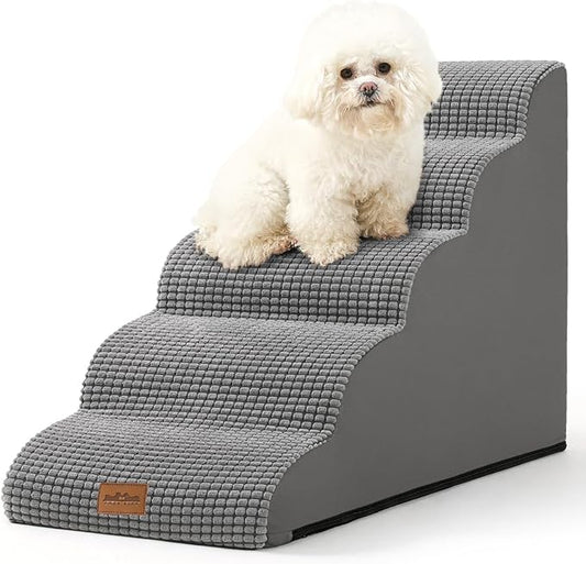 Dog Stairs for High Bed 23" H, Small Dogs Ramp with Leakproof Cover, Foam Pet Steps for Cat, Couch and Sofa, Lightweight, Non-Slip, Durable, Comfort, 15.7x33x22.6in, Light Grey, 5 Tiers