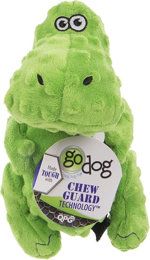 goDog Dinos T-Rex Squeaky Plush Dog Toy, Chew Guard Technology - Green, Large