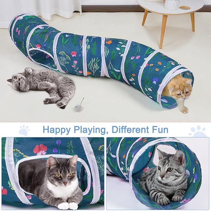 Cat Tunnel, Cat Tunnels for Indoor Cats, S-Shape Peekaboo Cat Cave with Cat Toys, Foldable Cat Tubes and Tunnels for Cats, Rabbit, Puppy, Guinea Pig