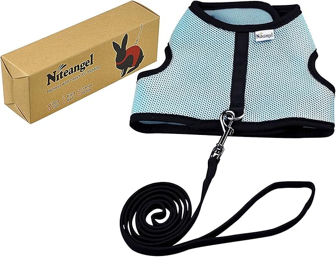 Niteangel Adjustable Soft Harness with Elastic Leash for Rabbits (XL, Blue)