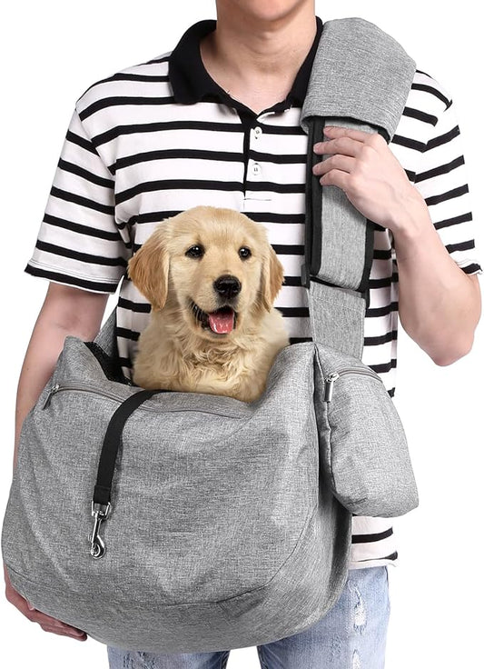 Ownpets Pet Sling Carrier, Fits 15 to 25lbs Extra-Large Dog/Cat Sling Carrier Reversible and Hands-Free Dog Bag with Adjustable Strap and Pocket Shoulder Pad for Outdoor Travel Hiking