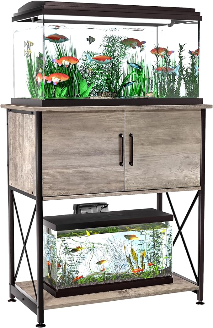 20-29 Gallon Aquarium Stand Metal Frame Fish Tank Stand with Cabinet Storage, for 20 Gallon Long Aquarium,30.7" L*16.5" W Tabletop,330LBS Capacity Grey PG01YGZ