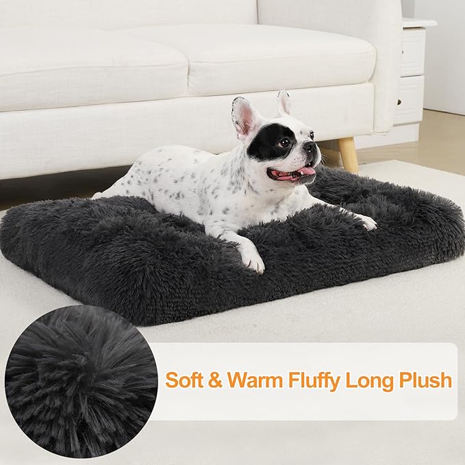 KSIIA Dog Crate Bed Washable Dog Beds for Medium Dogs Deluxe Plush Fluffy Comfy Thick Kennel Pad Anti-Slip & Anti-Scratch Pet Sleeping Mat, 29 x 21 Inch, Dark Gray