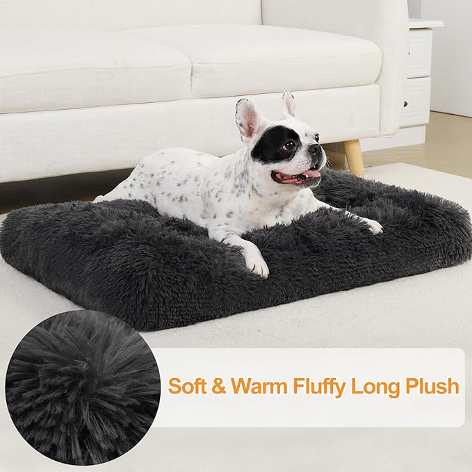 KSIIA Dog Crate Bed Washable Dog Beds for Small Dogs Deluxe Plush Fluffy Comfy Thick Kennel Pad Anti-Slip & Anti-Scratch Pet Sleeping Mat, 23 x 18 Inch, Dark Gray