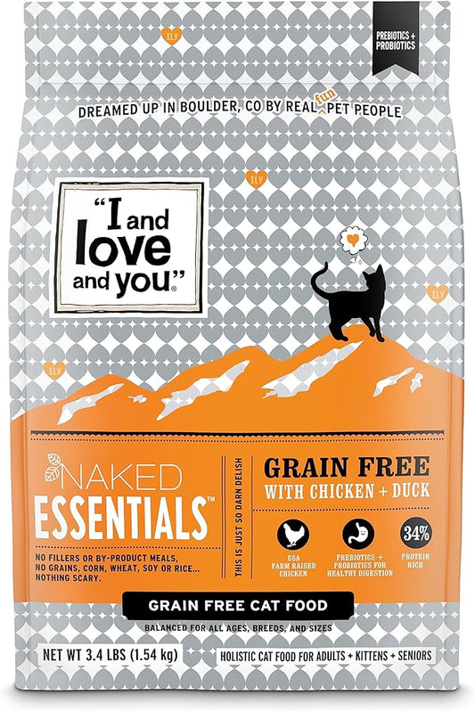 I and love and you Naked Essentials Dry Cat Food - Chicken + Duck - Grain Free, Real Meat, No Fillers, Prebiotics + Probiotics, 3.4lb Bag