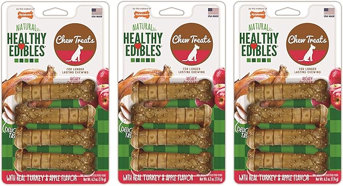 Nylabone 12 Pack of Healthy Edibles Chew Treats, Regular, Turkey and Apple Flavor Bones for Dogs Up to 25 Pounds