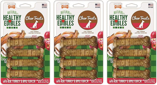 Nylabone 12 Pack of Healthy Edibles Chew Treats, Regular, Turkey and Apple Flavor Bones for Dogs Up to 25 Pounds