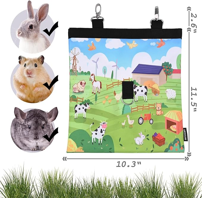 Rabbit Hay Feeder Bag, Guinea Pig Hay Feeder,Bunny Hay Bag, 600D Oxford Cloth Fabric Pet Hay Hanging Feeder Storage for Rabbit, Small Animal.