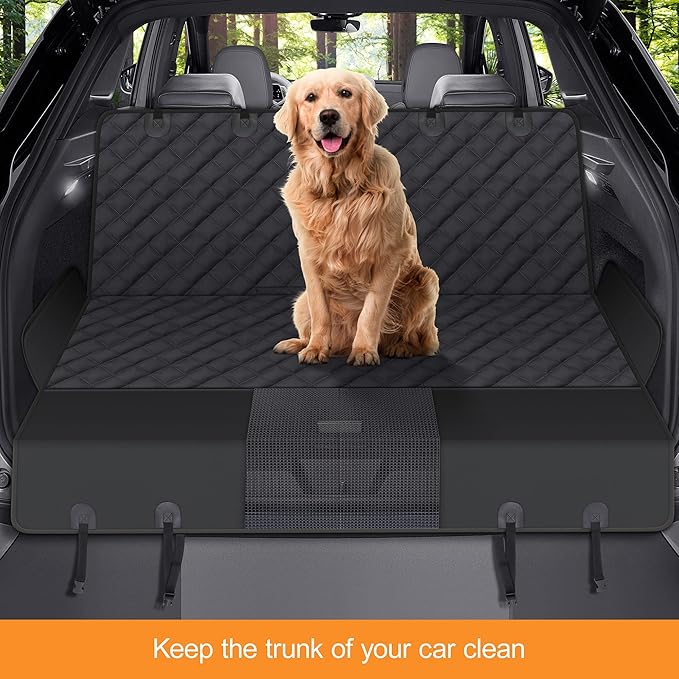 Dog Back Seat Cover Protector for Cars SUV and Trucks with Mesh Window, Scratchproof Nonslip and Waterproof Material(Black)