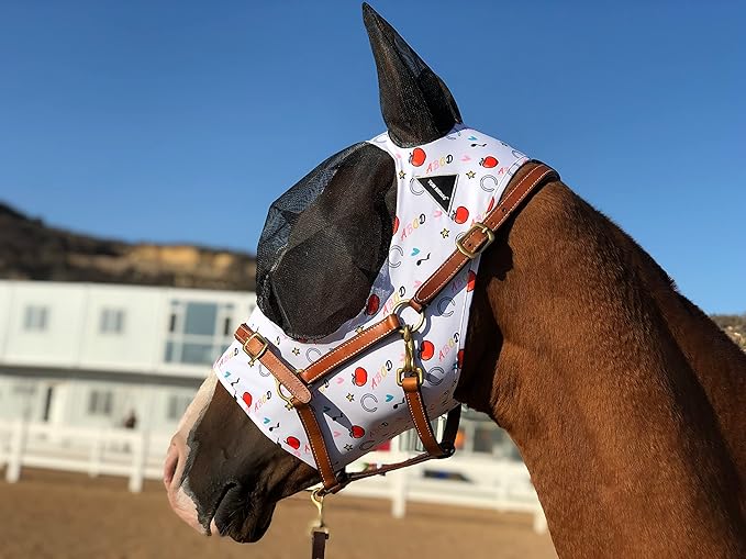 TGW RIDING Horse Fly Mask Super Comfort Horse Fly Mask Elasticity Fly Mask with Ears We Only Make Products That Horses Like (White, M)
