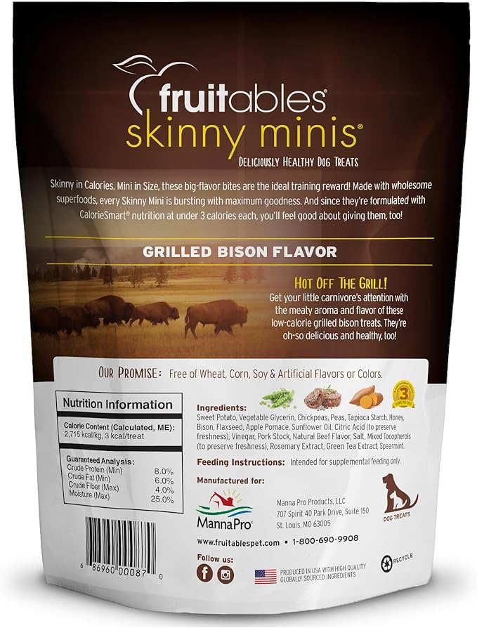 Fruitables Skinny Mini Dog Treats – Healthy Treats for Dogs – Low Calorie Training Treats – Free of Wheat, Corn and Soy – Grilled Bison – 12 Ounces (Pack of 2)