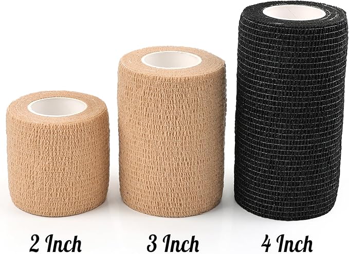 AUPCON Vet Wrap Cohesive Bandages Bulk Self Adhesive Bandage Wrap Self Adherent Wrap Non-Woven for Dogs Pet Animals & Ankle Sprains & Swelling 3 Inch x 5 Yards (2 Pack Black & Beige)