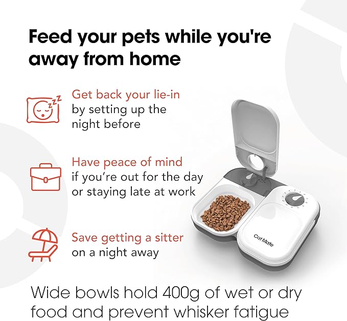 Cat Mate C200 2-Meal Automatic Pet Feeder for Cats and Small Dogs with Ice Pack