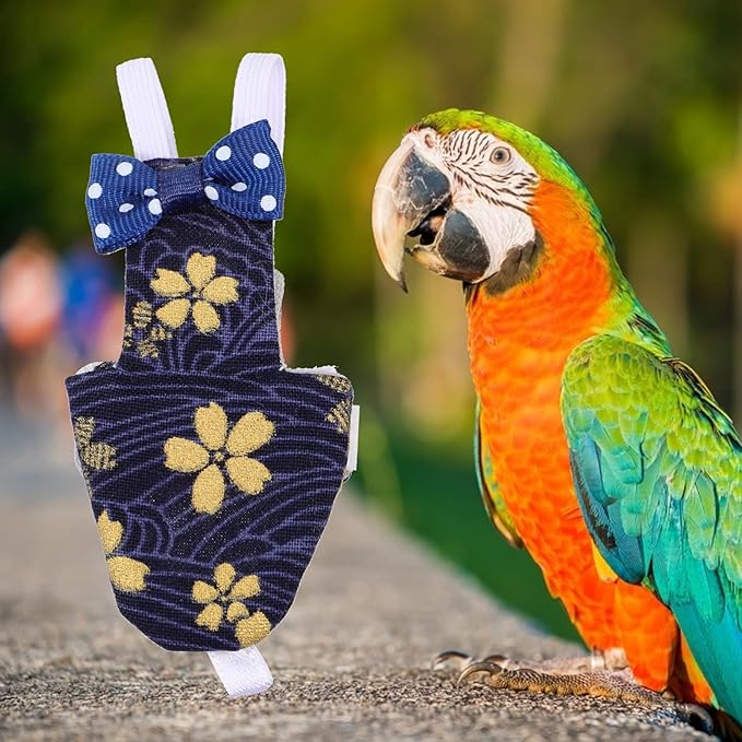 Bird Diaper - Bird Flight Suit Washable Reusable Parrots Nappy Clothes with Leash Hole Parrot Diaper Bird Clothes Bird Suit for Budgie Parakeet Cockatiel