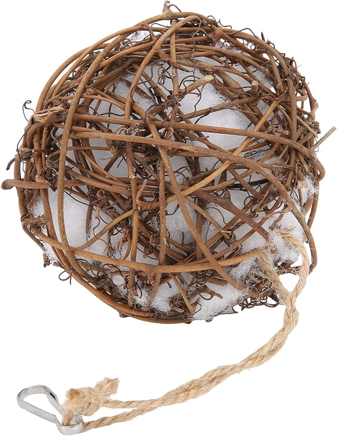 Parrot Rattan Ball Toy, Humming Bird Nesting Rattan Ball Toy with Refillable Cotton for Wild Birds Wrens Finches Sparrows
