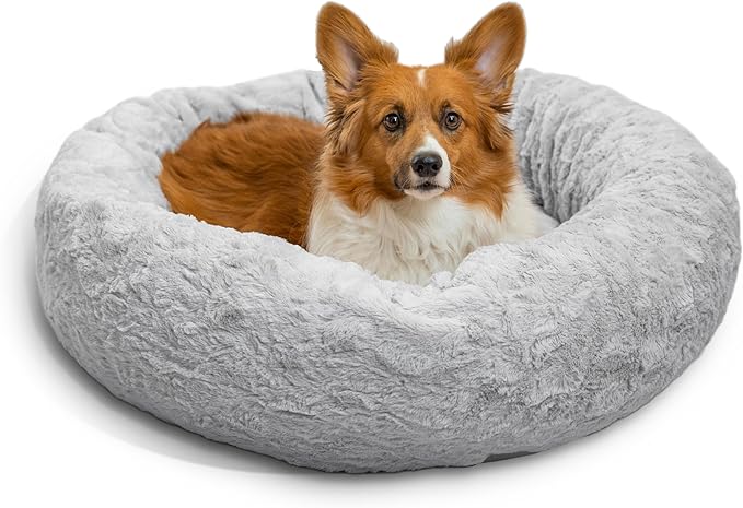 Best Friends by Sheri The Original Calming Donut Cat and Dog Bed in Lux Fur Gray, Medium 30"