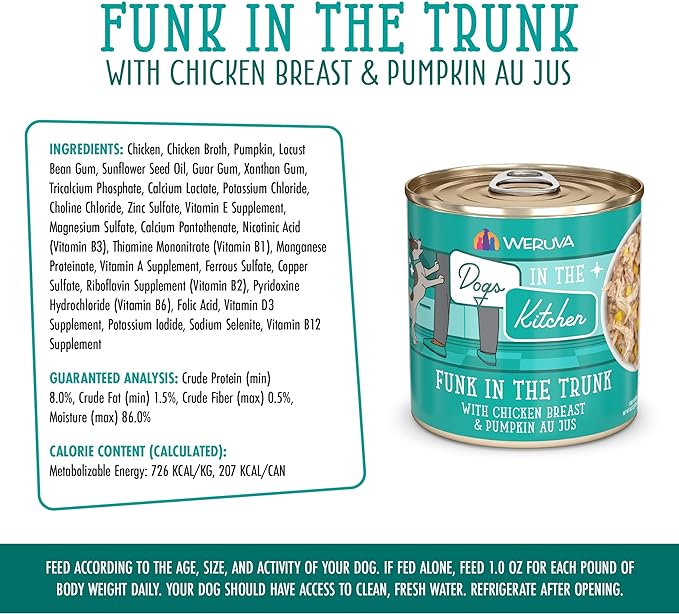 Weruva Dogs in The Kitchen, Funk in The Trunk with Chicken Breast & Pumpkin Wet Dog Food, 10oz Can (Pack of 12)