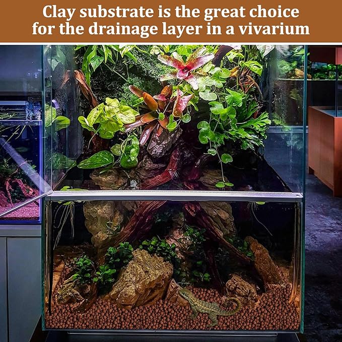 4LBS Expanded Clay Balls Terrarium Substrate for Reptiles - 100% Organic Lightweight Clay Pebbles Substrate Frogs False Bottom Substrate, Bioactive Terrarium Substrate for Drainage and Moisture