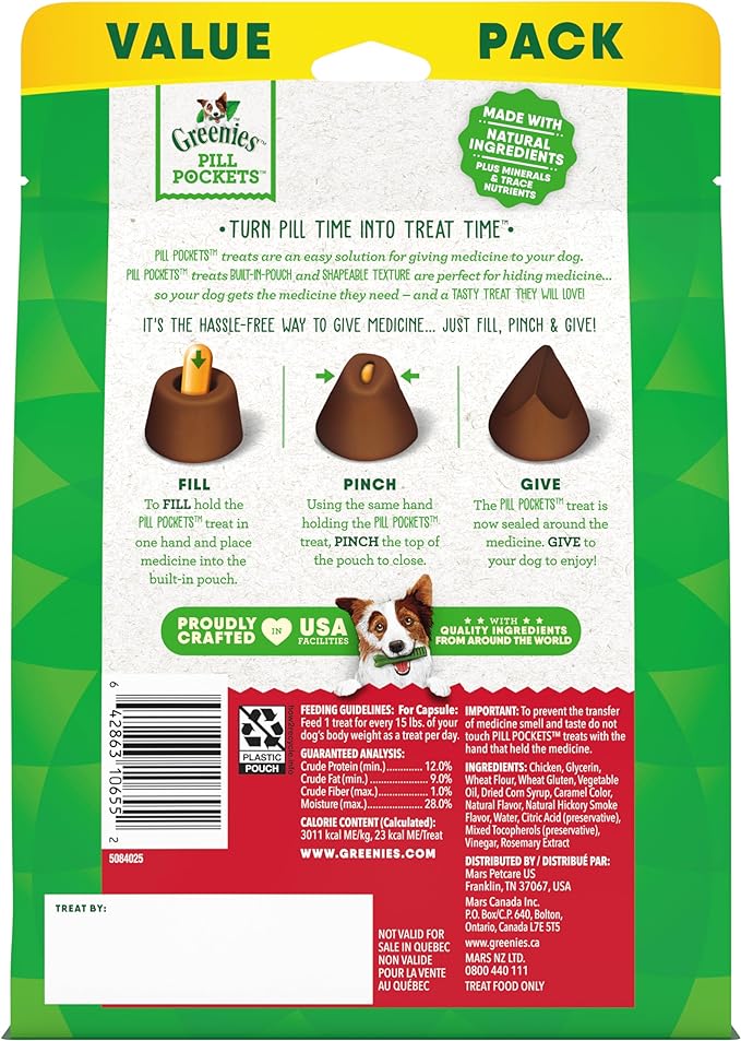 GREENIES PILL POCKETS for Dogs Capsule Size Natural Soft Dog Treats, Hickory Smoke Flavor, 15.8 oz. Pack (60 Treats)