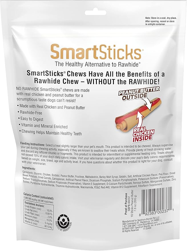 SmartBones Chicken Dog Chews Hip Joint (16 Sticks) and SmartSticks Peanut Butter Dog Chews (10 Count)