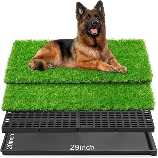 Dog Grass Potty，Dog grass pee pad，Indoor/Outdoor Portable Pet Loo with Tray，Medium Reusable Pet Litter Box Training Pads Toilet Tray with 2 Pcs Dog Grass Pee Pads for Replacement（ 29"x20"）