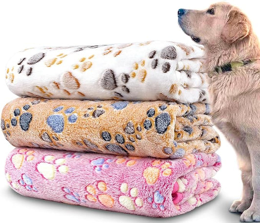 Dog Blankets for Large Dogs, 3 Pack Dog Blanket Washable 41" x 31", Fuzzy Soft Pet Mat Throw Cover for Kennel Crate Bed, Cute Paw Pattern,Waterproof Cat Blanket, Blankets for Dogs, Pet Blanket