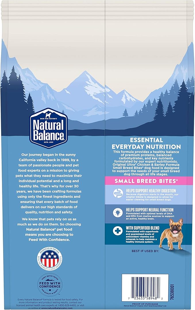 Natural Balance Original Ultra Chicken & Barley, Small-Breed Bites Dry Dog Food, 4-lb. Bag