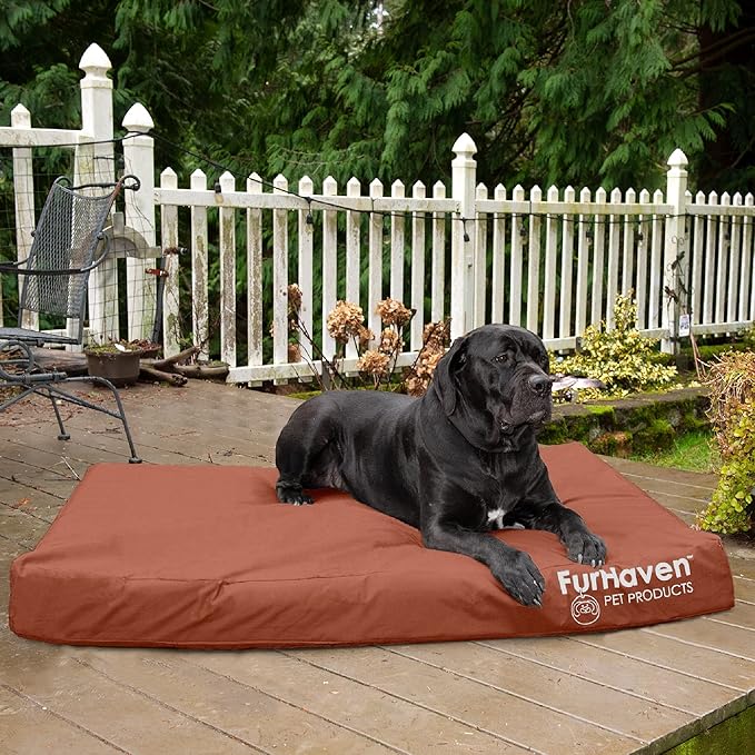 Furhaven Water-Resistant Memory Foam Dog Bed for Large Dogs w/ Removable Washable Cover, For Dogs Up to 125 lbs - Indoor/Outdoor Logo Print Oxford Polycanvas Mattress - Chestnut, Jumbo Plus/XXL