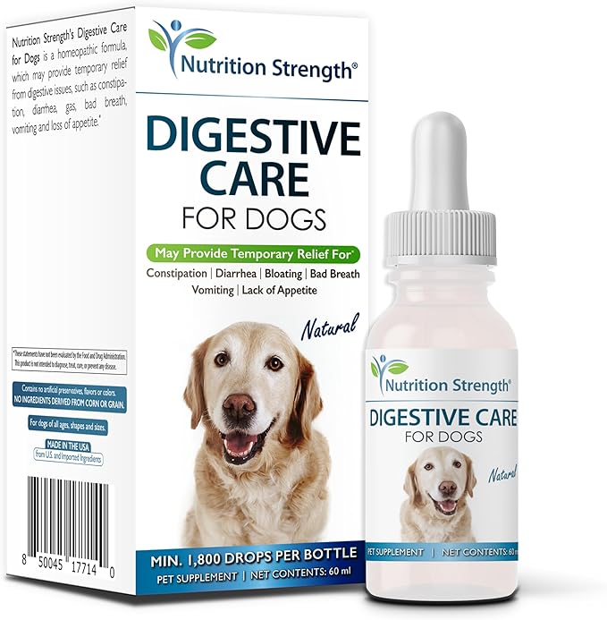 Digestive Care for Dogs, Natural Constipation Relief for Dogs and Puppies & Support for Diarrhea, Bloating, Bad Breath, Vomiting, Lack of Appetite, 60 Milliliters