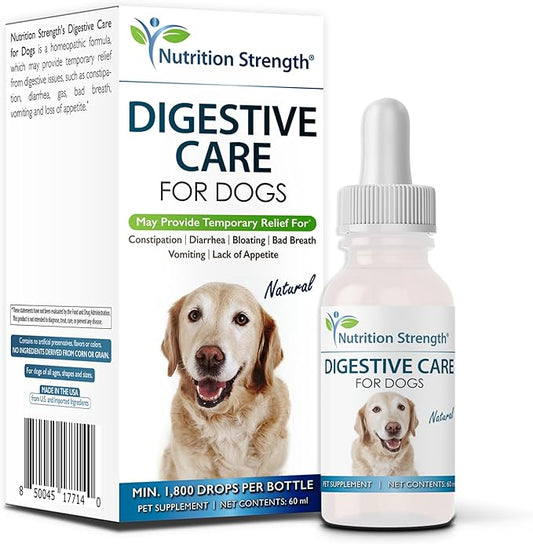 Digestive Care for Dogs, Natural Constipation Relief for Dogs and Puppies & Support for Diarrhea, Bloating, Bad Breath, Vomiting, Lack of Appetite, 60 Milliliters