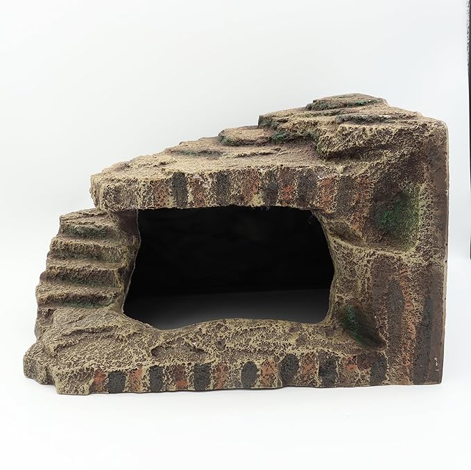 Resin Reptile Hideouts Cave Habitat Decor for Gecko Leopard Lizards Toad Turtle (B- Extra Large)